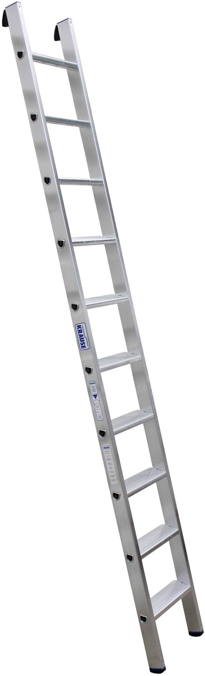 Een lange aluminium schuifladder met negen treden, geschikt voor werkzaamheden op hoogte.