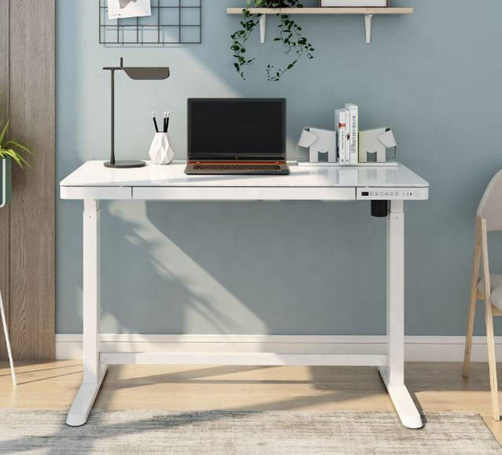 Elektrisch verstelbaar bureau - Wit glas - 120x60 cm-2