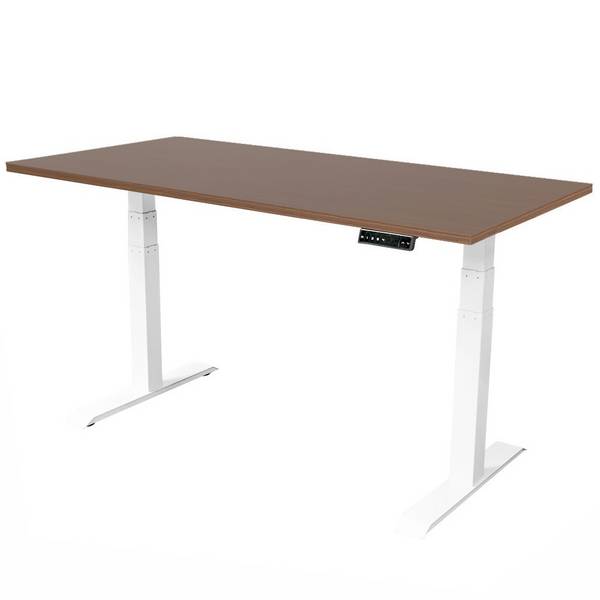 Elektrisch verstelbaar bureau - 140x80 cm - Dual motor - Wit / Donker eiken