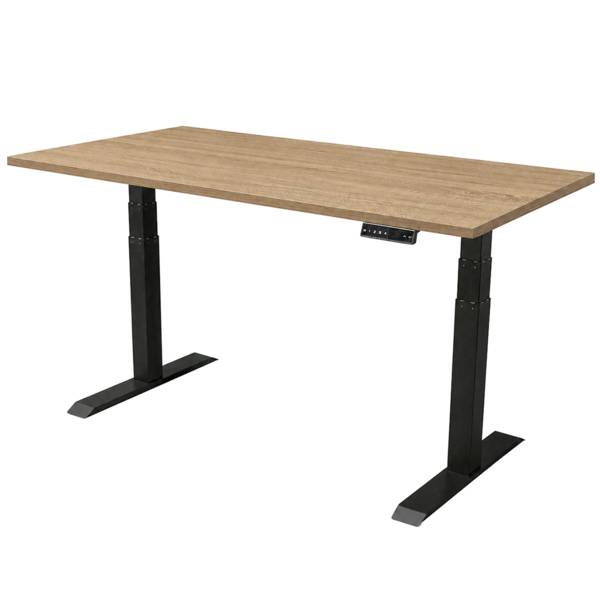 Verstelbaar bureau Dual Motor - 140x80 cm - Zwart / Eiken