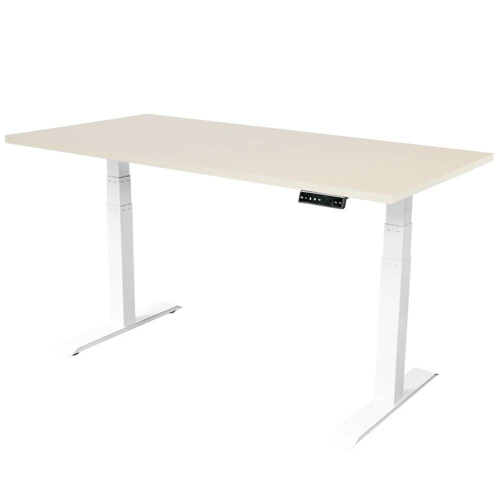 Elektrisch Verstelbaar bureau 140x80 cm - Dual - Wit / Licht eiken-0