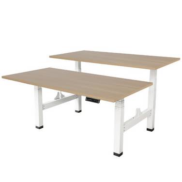 Verstelbaar duo bureau - 140x80 cm - Wit / Eiken