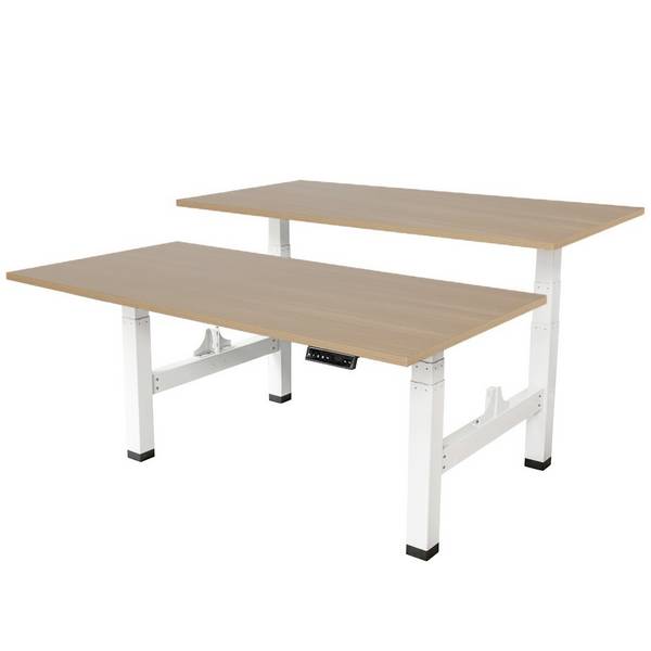 Elektrisch Verstelbaar duo bureau - 160x80 cm - Wit / Eiken