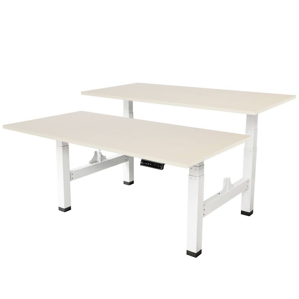 Elektrisch Verstelbaar duo bureau - 160x80 cm - Wit / Licht eiken-0
