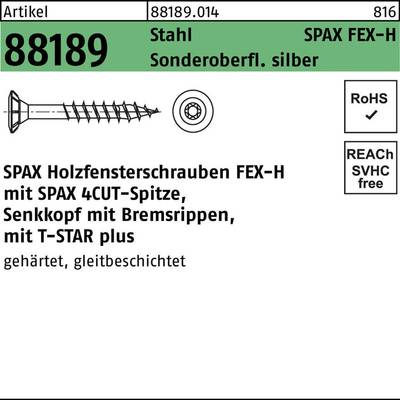 SPAX R 88189 Seko Bremsrippen T-STAR 881890140040040 Houtschroef 4 mm 40 mm T-profiel    Staal Gehard zilver 1000 stuk(s