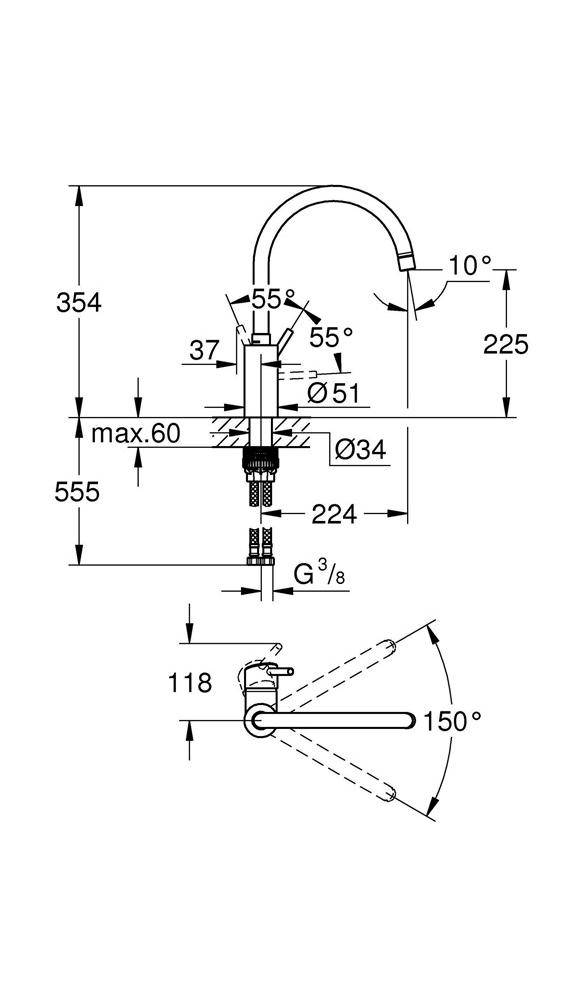 Grohe 32661003 1-gats keukenkraan m. hoge draaibare uitloop4005176466823-3