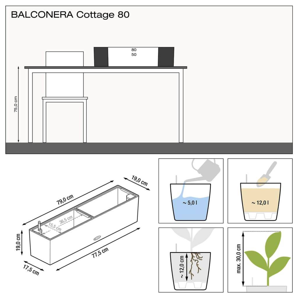 LECHUZA Jardiniere - Balconera Cottage 80 - 79 x 19 x 19 cm - 12 L - Compleet Kit - Wit-4