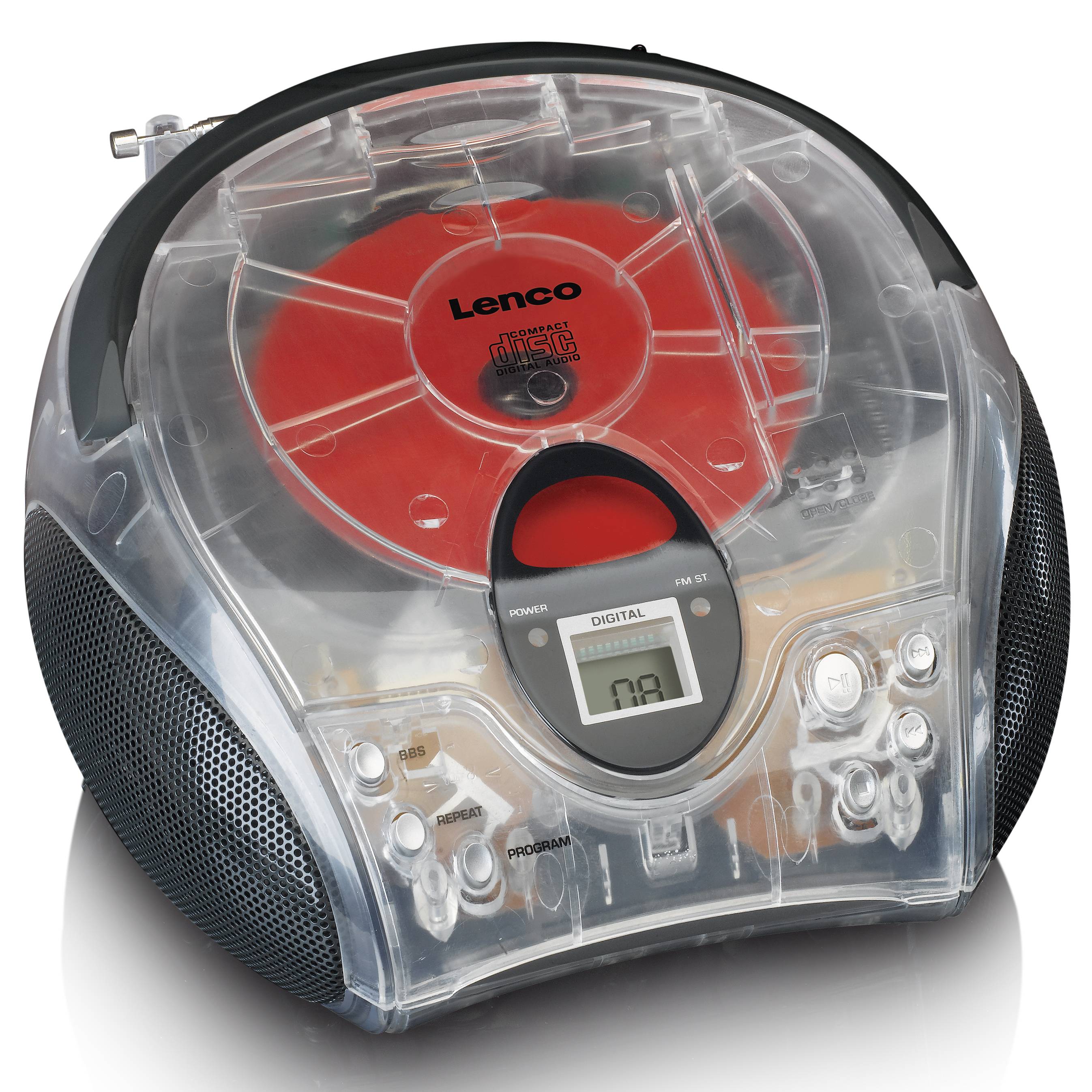 LENCO SCD-24TR - Draagbare stereo FM radio met CD-speler - Transparant-1