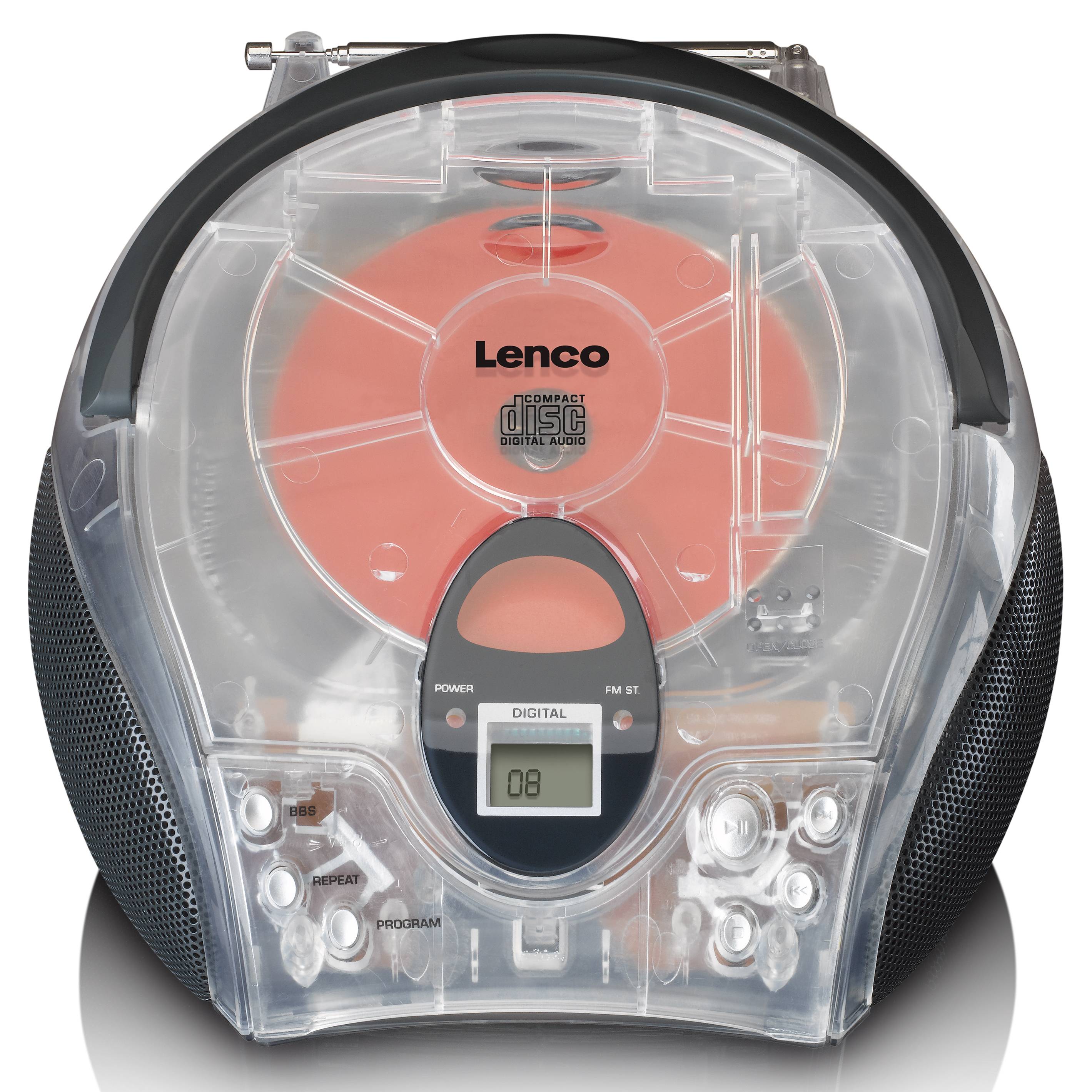 LENCO SCD-24TR - Draagbare stereo FM radio met CD-speler - Transparant-2