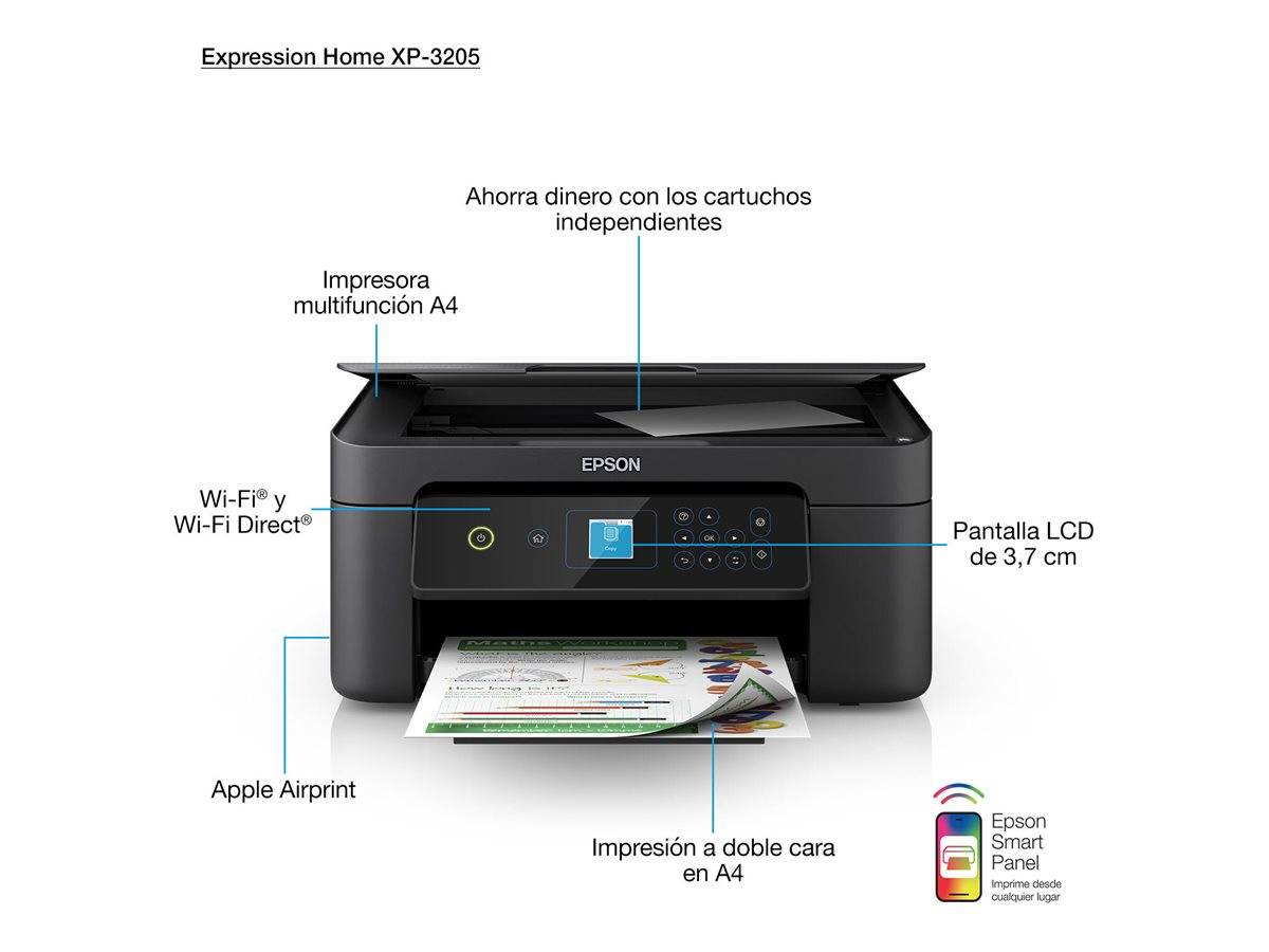 Epson Expression Home XP-3205 Multifunctionele inkjetprinter (kleur) A4 Printen, scannen, kopiëren Duplex, USB, WiFi-4