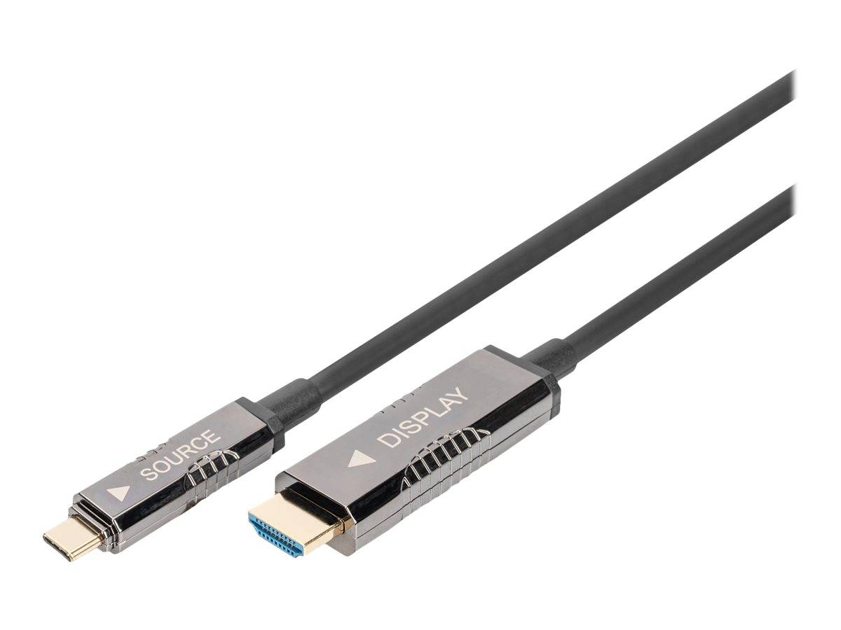 Digitus AK-330150-150-S USB-kabel HDMI / USB-C Aansluitkabel HDMI-A-stekker, USB-C stekker 15 m Zwart 4K UHD, Aluminium--1