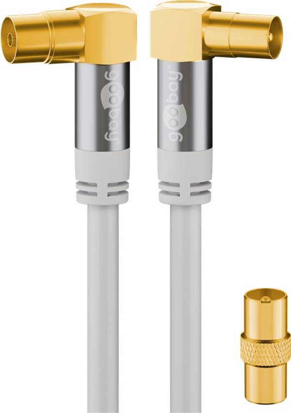 Goobay TV Antennenkabel (135 dB typ), 4x geschirmt vergoldet, Koax-Buchse 90° > Koax-Stecker 90° 5 m