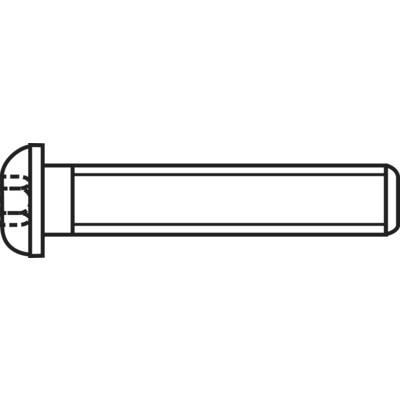 Technische tekening van een schroef met ronde kop en doorlopend schroefdraad, weergegeven in doorsnede.