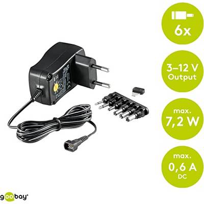 Goobay 67950 Netvoedingsmodule 3 V/DC, 4.5 V/DC, 5 V/DC, 6 V/DC, 7.5 V/DC, 9 V/DC, 12 V/DC 0.6 A 7.2 W Uitgangsspanning -1
