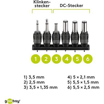 Goobay 67950 Netvoedingsmodule 3 V/DC, 4.5 V/DC, 5 V/DC, 6 V/DC, 7.5 V/DC, 9 V/DC, 12 V/DC 0.6 A 7.2 W Uitgangsspanning -3