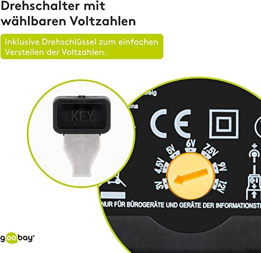 Goobay 67950 Netvoedingsmodule 3 V/DC, 4.5 V/DC, 5 V/DC, 6 V/DC, 7.5 V/DC, 9 V/DC, 12 V/DC 0.6 A 7.2 W Uitgangsspanning -4