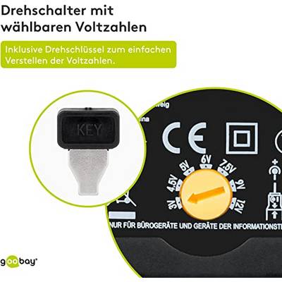 Goobay 67950 Netvoedingsmodule 3 V/DC, 4.5 V/DC, 5 V/DC, 6 V/DC, 7.5 V/DC, 9 V/DC, 12 V/DC 0.6 A 7.2 W Uitgangsspanning -4