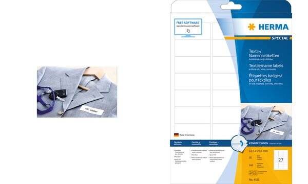 HERMA textiel-/naamlabels A4 88,9x 33,8mm wit 160 stuks.-5