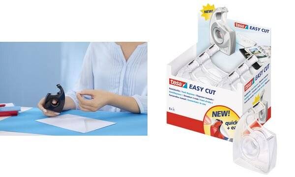 tesa Easy Cut Handabroller, transparent, unbestückt, Display nachfüllbarer Handabroller, ergonomisches Design, - 12 Stü-0