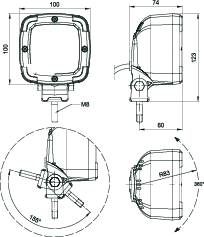 Technische tekening van een beeldscherm met verschillende aanzichten en afmetingen. Gedetailleerde maten zijn aangegeven.