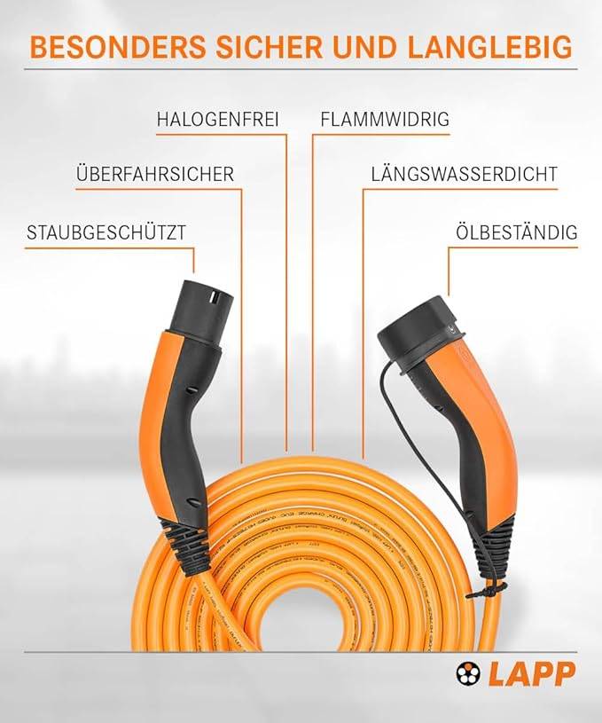 LAPP MOBILITY HELIX® Type 2 laadkabel, tot 22 kW, 5 m, Oranje - 32 A, 3-fase, voor het opladen van hybride en...-1