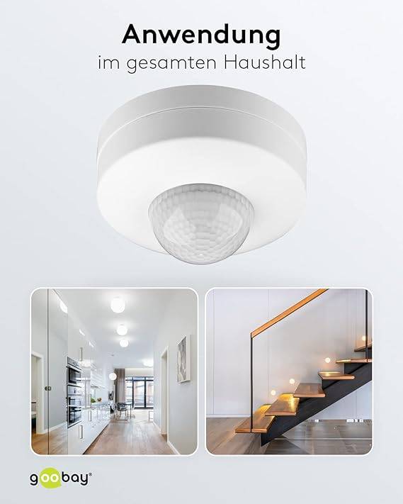 Infrarood bewegingsmelder voor opbouwmontage aan het plafond, 360° detectie, 12 m bereik, voor gebruik binnenshuis...-5