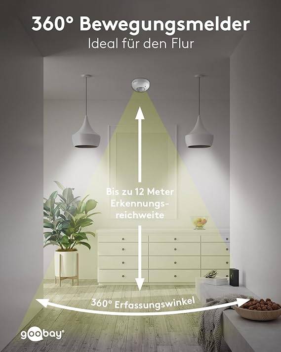 Infrarood bewegingsmelder voor opbouwmontage aan het plafond, 360° detectie, 12 m bereik, voor gebruik binnenshuis...-4