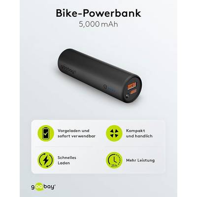 Goobay PB 5000mAh Bike Mount QC/PD Powerbank 5000 mAh USB PD, Quick Charge 3.0 Li-ion Zwart Statusweergave-1