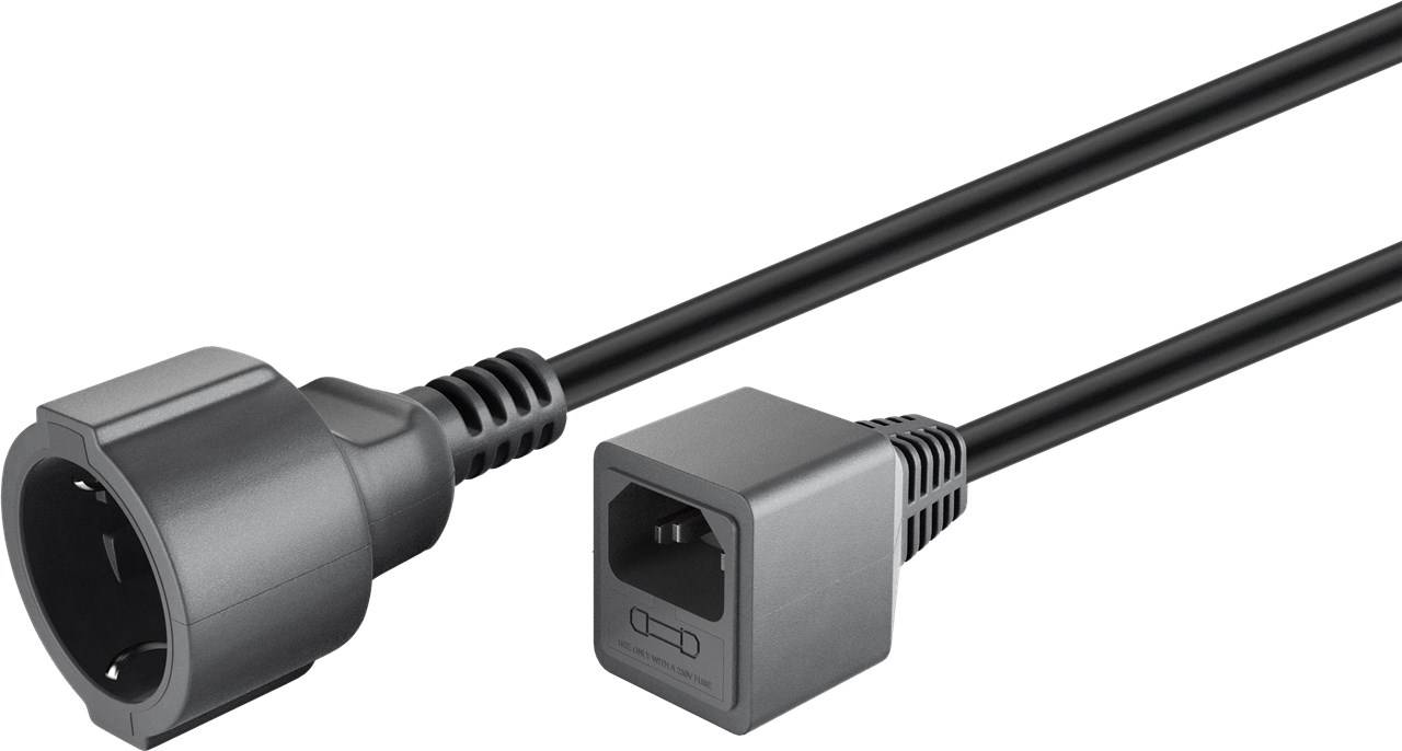 C14 - CEE 7/3 stroomkabel voor UPS/PDU - incl. 10A zekering - 3x 1,00mm / zwart - 0,20 meter-0