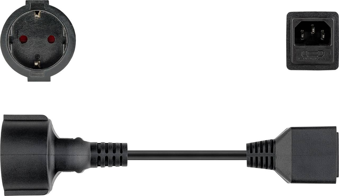 C14 - CEE 7/3 stroomkabel voor UPS/PDU - incl. 10A zekering - 3x 1,00mm / zwart - 0,20 meter-1