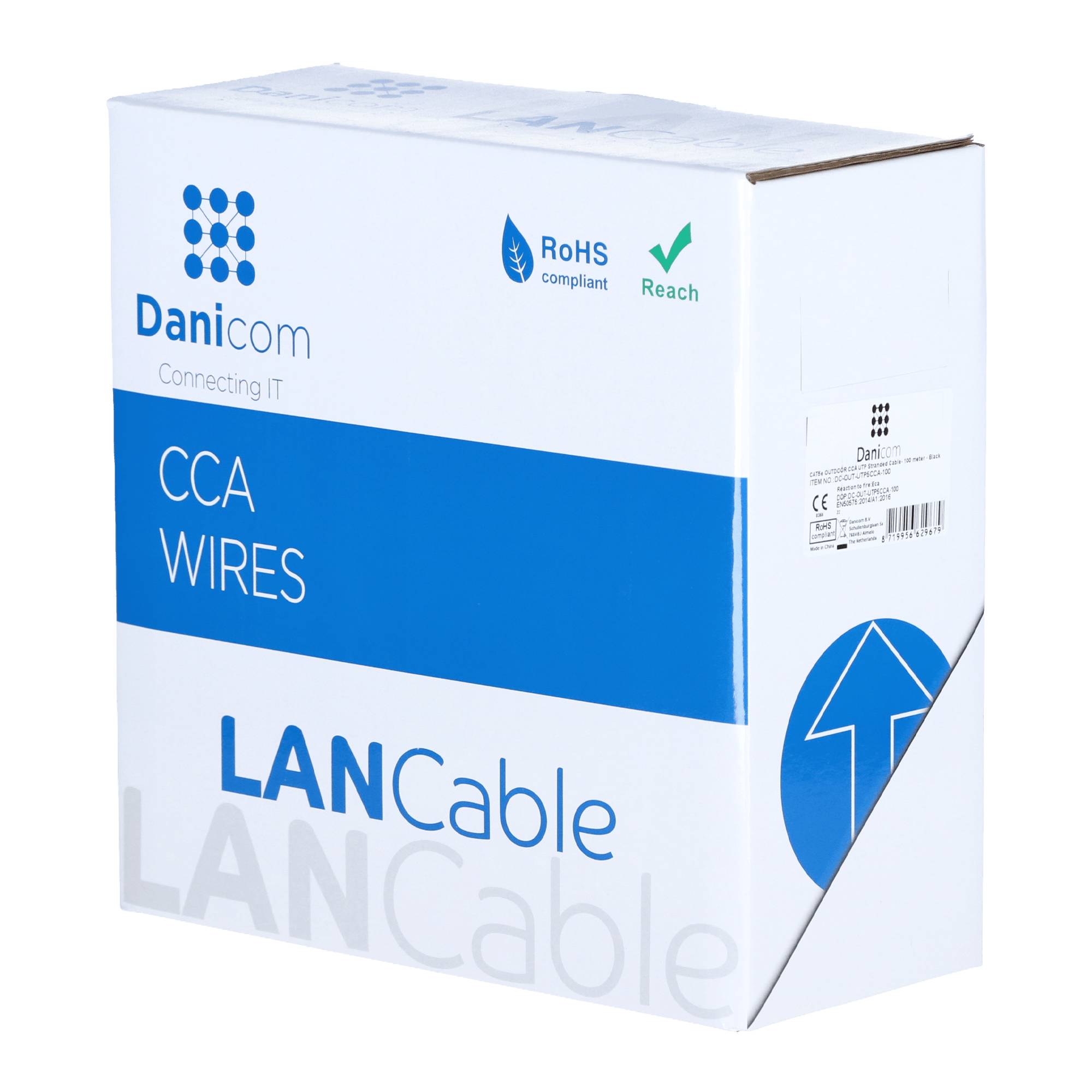 Danicom - CAT5e U/UTP 100m kabel op rol soepel zwart CCA-4