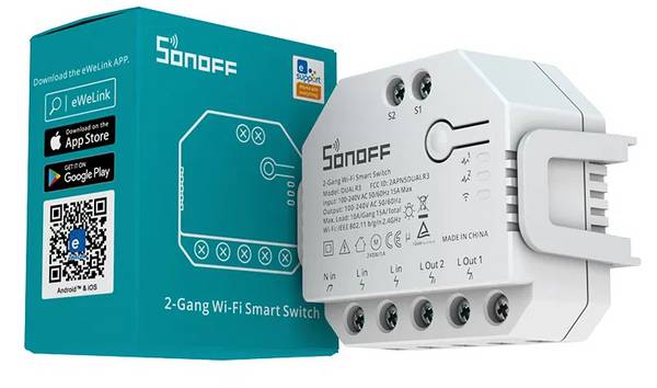 SONOFF SONOFF-DUALR3 2-kanaals controller; Smart Home; 100÷240VAC; -10÷40°C; P: 2,2kW - 1 stuk