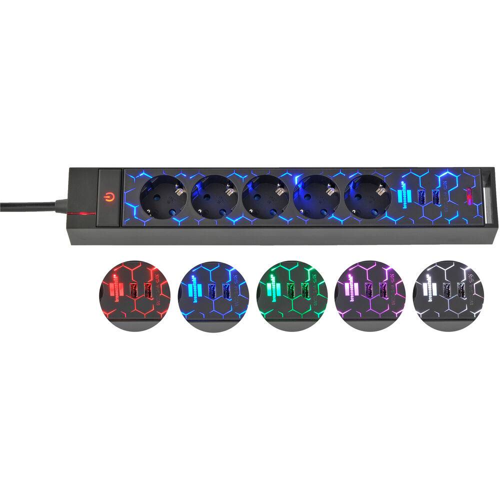 Brennenstuhl 1153560100 Gaming Stekkerdoos | 5 sockets | Aan/uit Schakelaar | 2x USB-A | Zwart | 1,5 meter-0