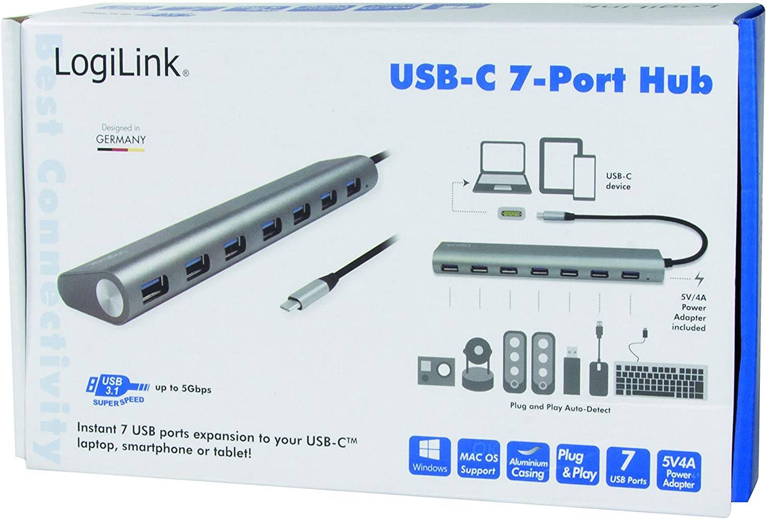 LogiLink UA0310 UA0310 USB-hub 7 poorten USB-A 3.1 Gen 1 Grijs-9