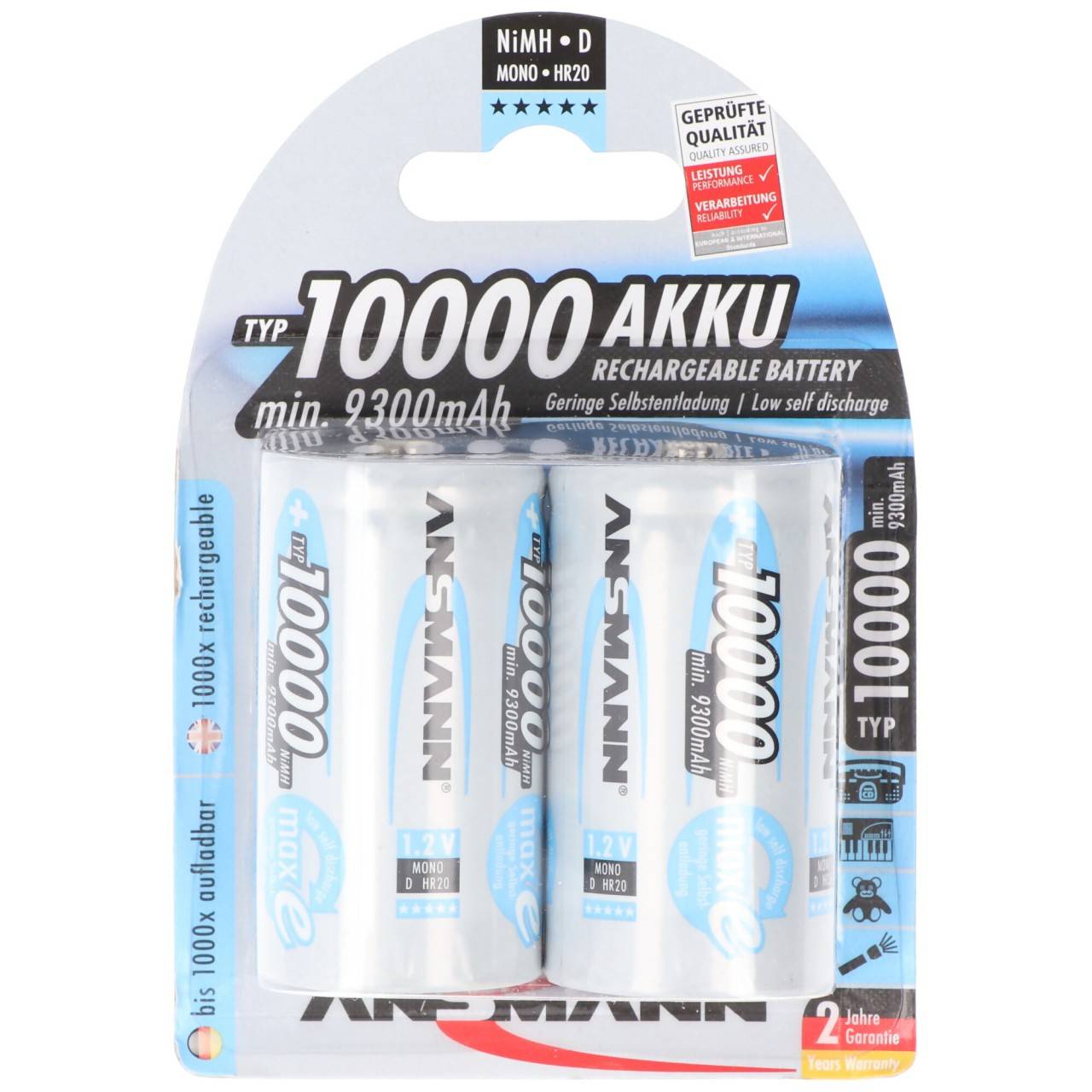 Ansmann NiMH batterij Mono 10000mAh, blisterverpakking van 2-4