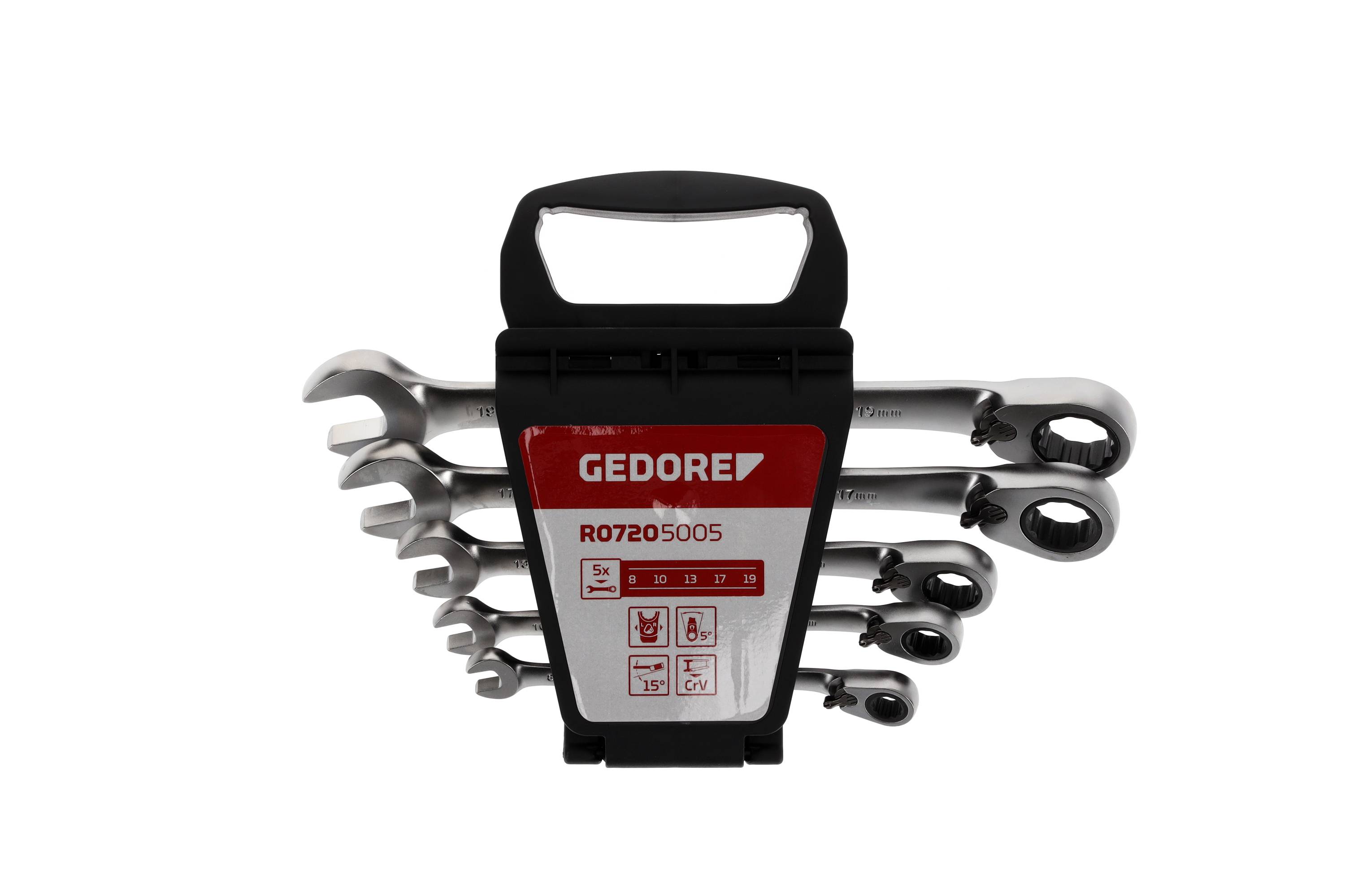 Gedore RED 3300872 R07205005 Set van 5 Open-end/Ring Ratelsleutels 5-piece-0