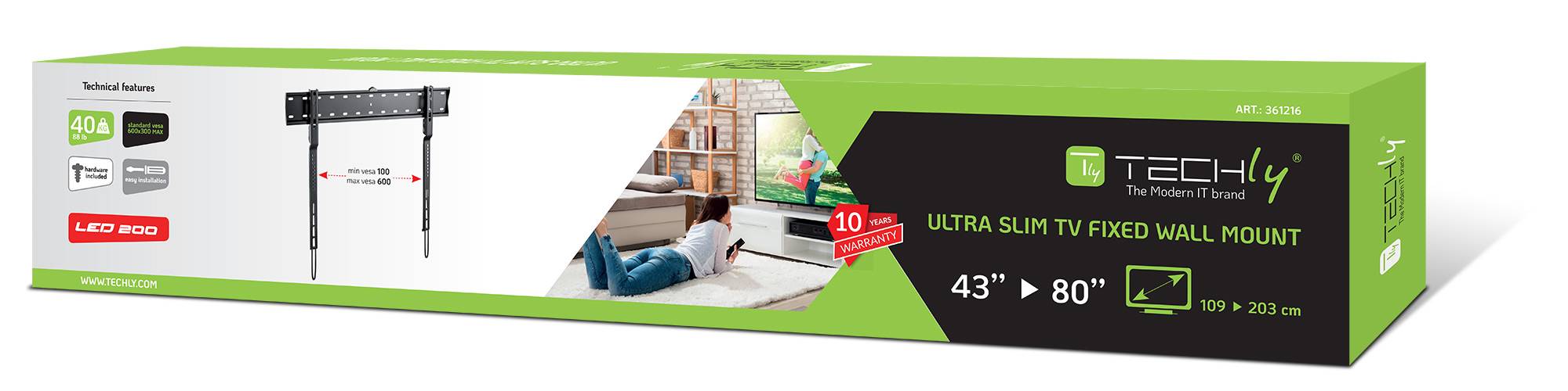 Techly muurbeugel voor LCD TV LED 43-80" UltraSlim, vast, s-1