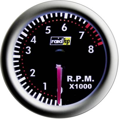 raid hp 660264 Inbouwmeter (auto) Toerentalmeter benzinemotor Meetbereik 0 - 8000 omw/min NightFlight Rood, Wit 52 mm