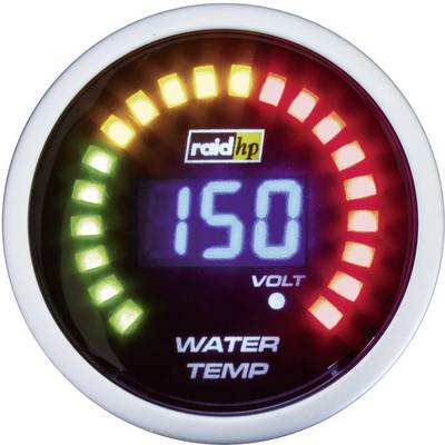 raid hp 660502 Inbouwmeter (auto) Koelwatertemperatuur Meetbereik 40 - 150 °C NightFlight Digital Blue Blauw, Wit 52 mm