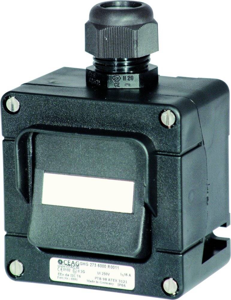 Ex-Installation switch ON-OFF for zone 1/21, Variant: 16A-2P, Cable en-2