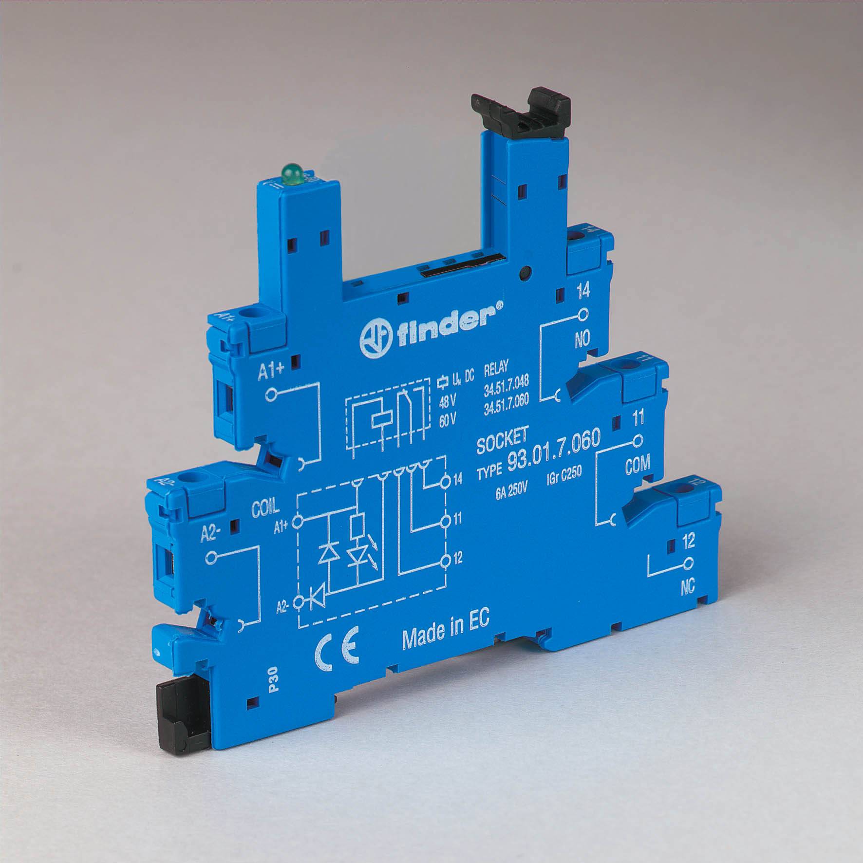Finder 93.01.0.240 Relaissocket Met houderbeugel, Met LED, Met EMC-ontstoringsschakeling Geschikt voor serie: Finder serie 34 (l x b x h) 88 x 6.2 x 76 mm 1 stuk(s)