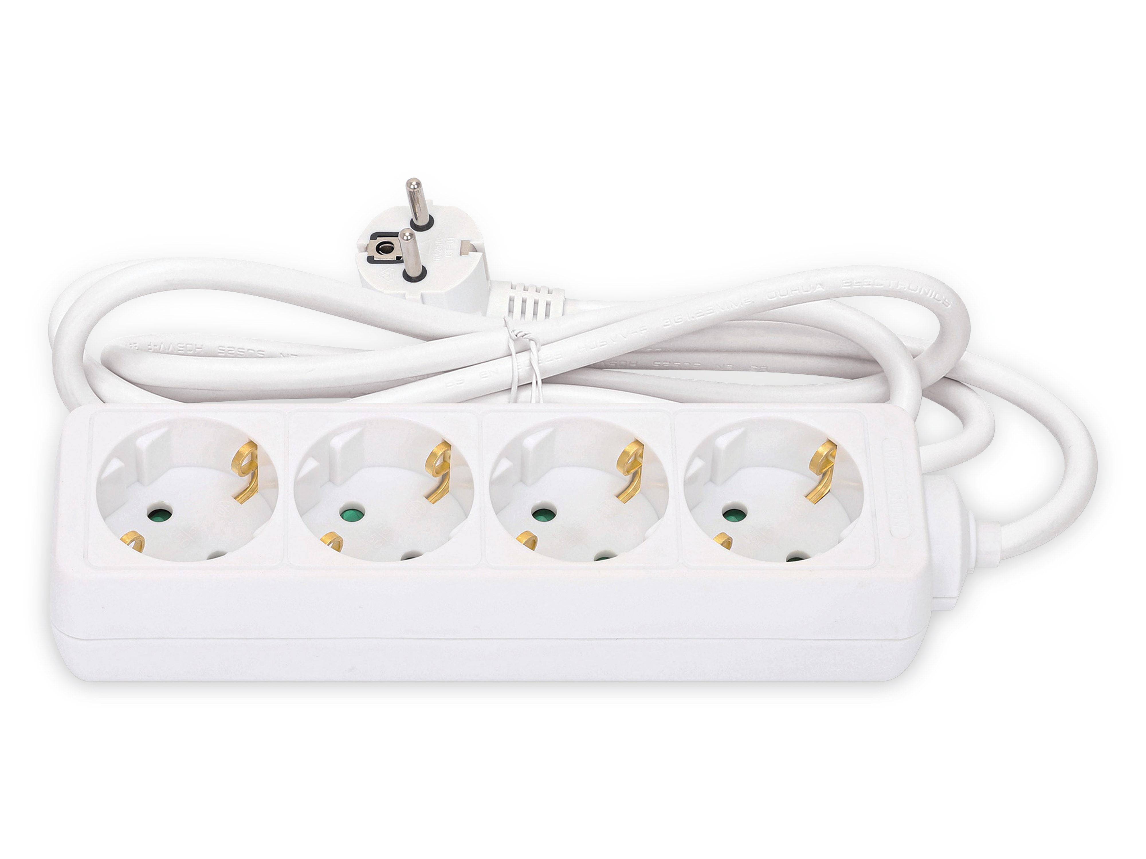 Symboolafbeelding voor EU Power Strip with 4 Outlets, Four German Type F Outlets, Built-in 2 m Power Cord with Type F Plug, 16 A, White