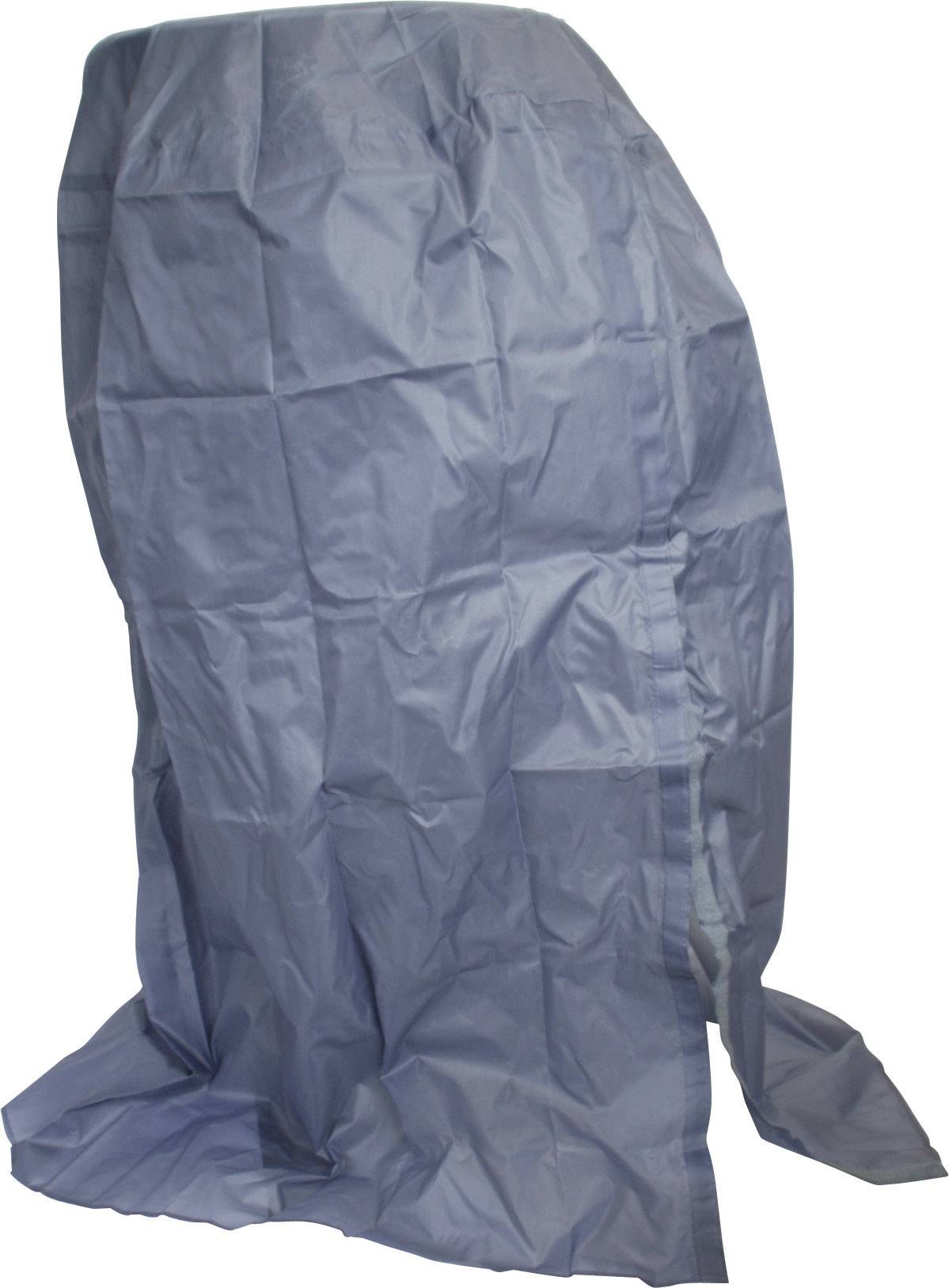 'Blauwe, gevouwen stof staat verticaal. De omtrek wijst op een bedekte vorm.'