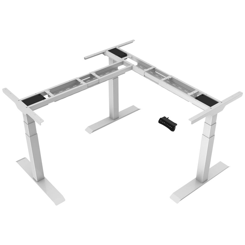 Elektrisch verstelbaar bureau Natuur eik - Hoek zit-sta frame grijs-2