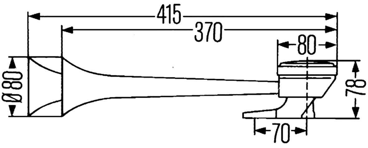 Technische tekening van een waterkraan met afmetingen. Totale lengte: 415 mm, hoogte: 78 mm, breedte: 80 mm. Gedetailleerde afmetingen aangegeven.