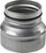 Een metalen adapter met een rubberen afdichtingsring die dient als verbinding tussen twee verschillende buisdiameters.