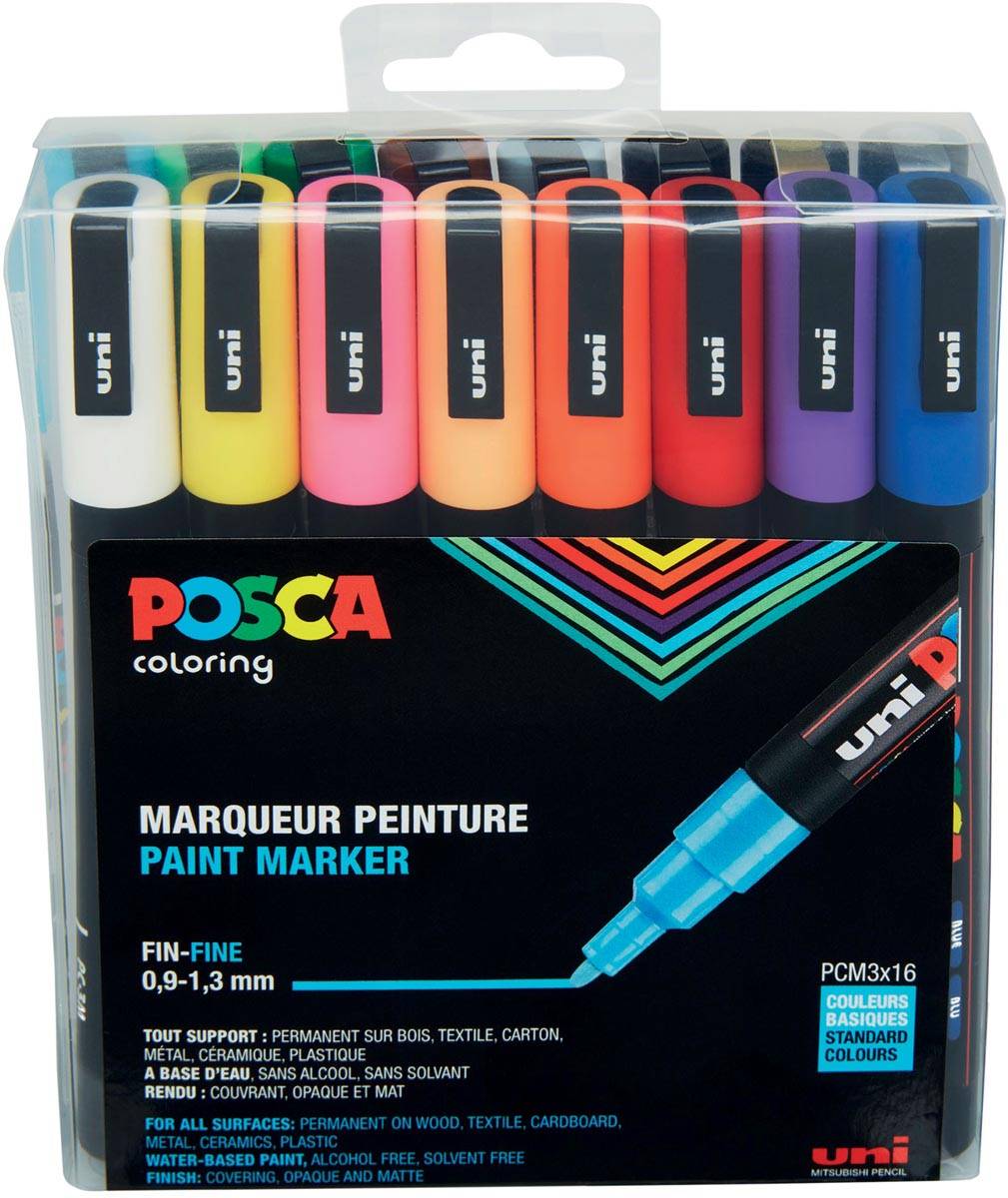 Verfstift Posca PC3M fijn standaard assorti set à 16 stuks-0