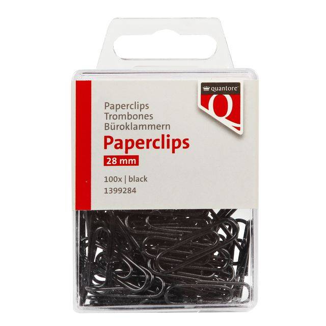 Paperclip quantore 28mm zwart 100 stuks | Blister a 100 stuk-0