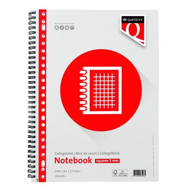 Quantore 8712453035998 Quantore - Collegeblok a4 ruit 5mm 23-gaats 200pg | 5 stuks-0