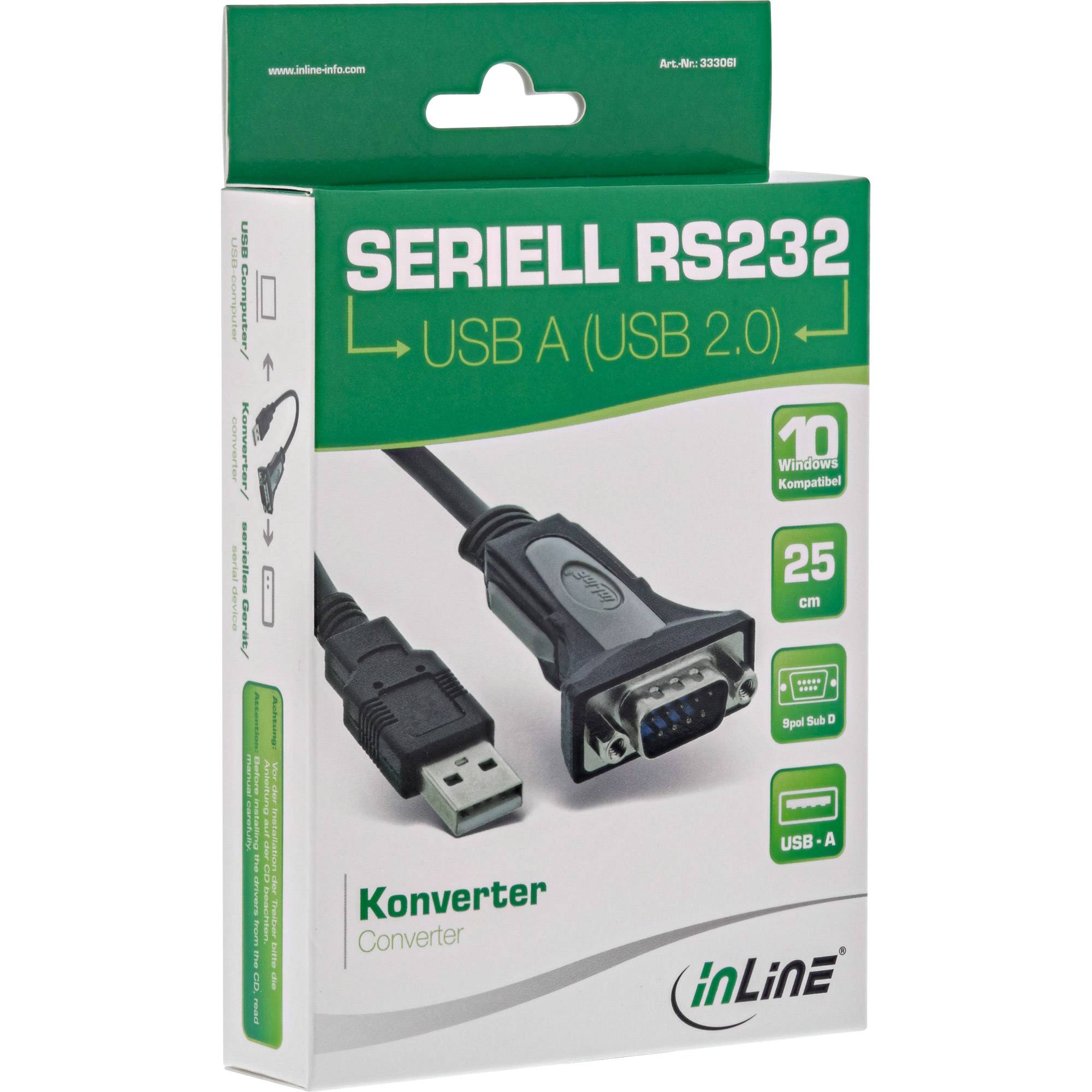 InLine® USB 2.0 naar seriële adapterkabel, USB A naar 9-pin Sub D male, 0,25m-1